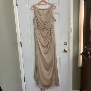 NWT Elegant Champagne Color Chiffon Dress, Size 14